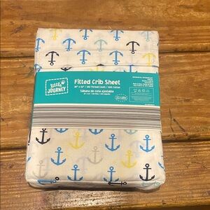 Fitted Crib Sheet - Blue and Yellow Anchors little journey 28x52 new in package